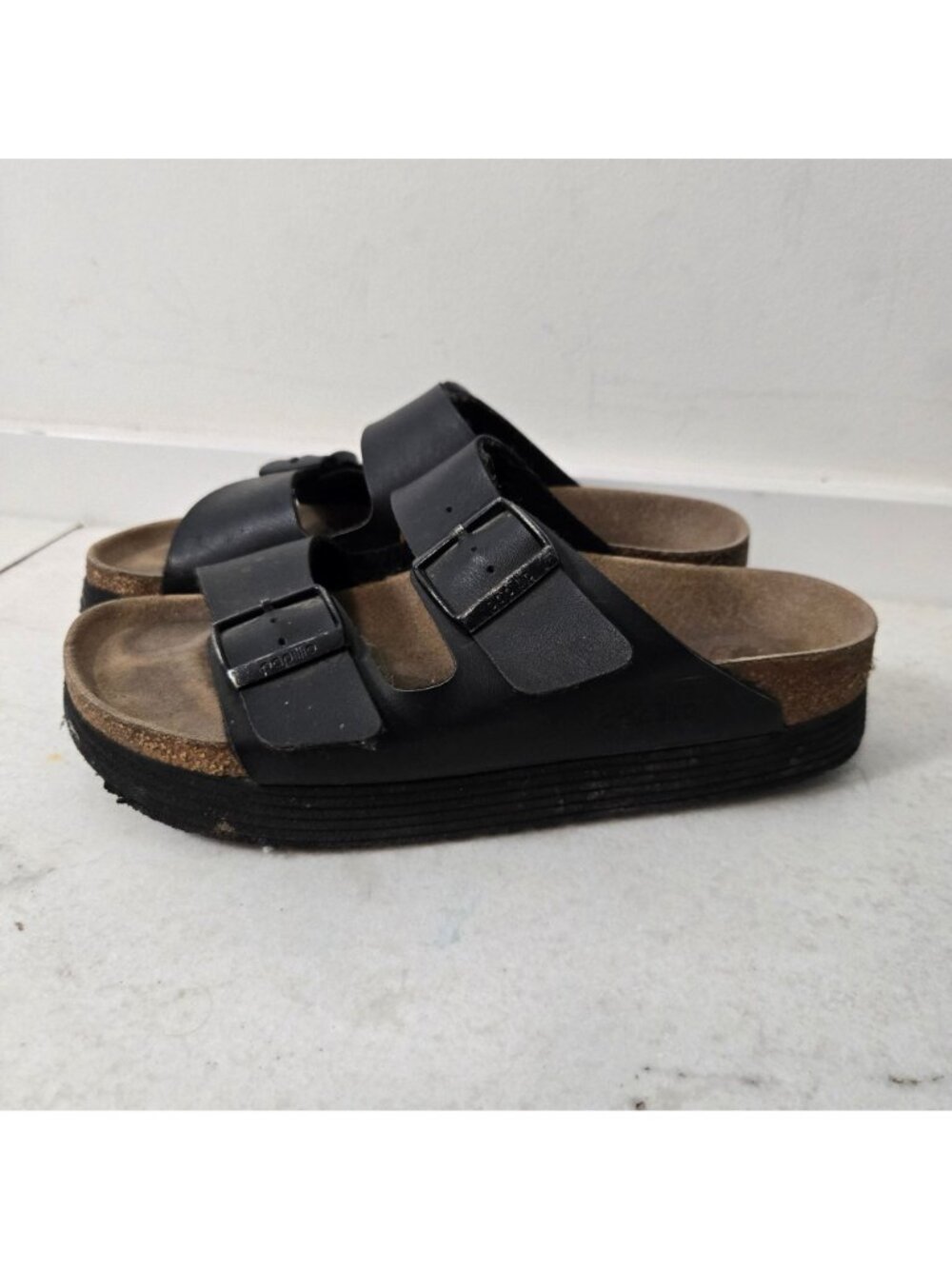 Birkenstock Papillio Arizona Size 8 Black Birko-Flor Platform Sandals Vegan - Picture 9 of 12